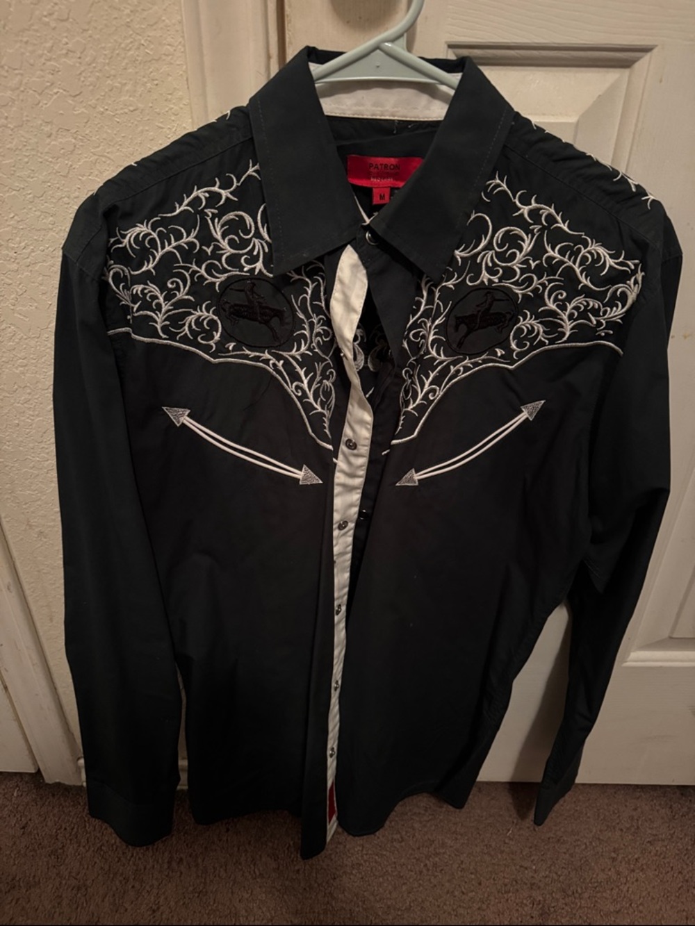 Green Western Embroidered Long-Sleeve Shirt Size M
